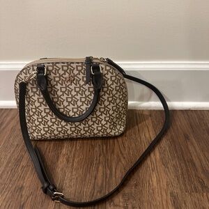 DKNY Tan and Black Monogram Crossbody Bag